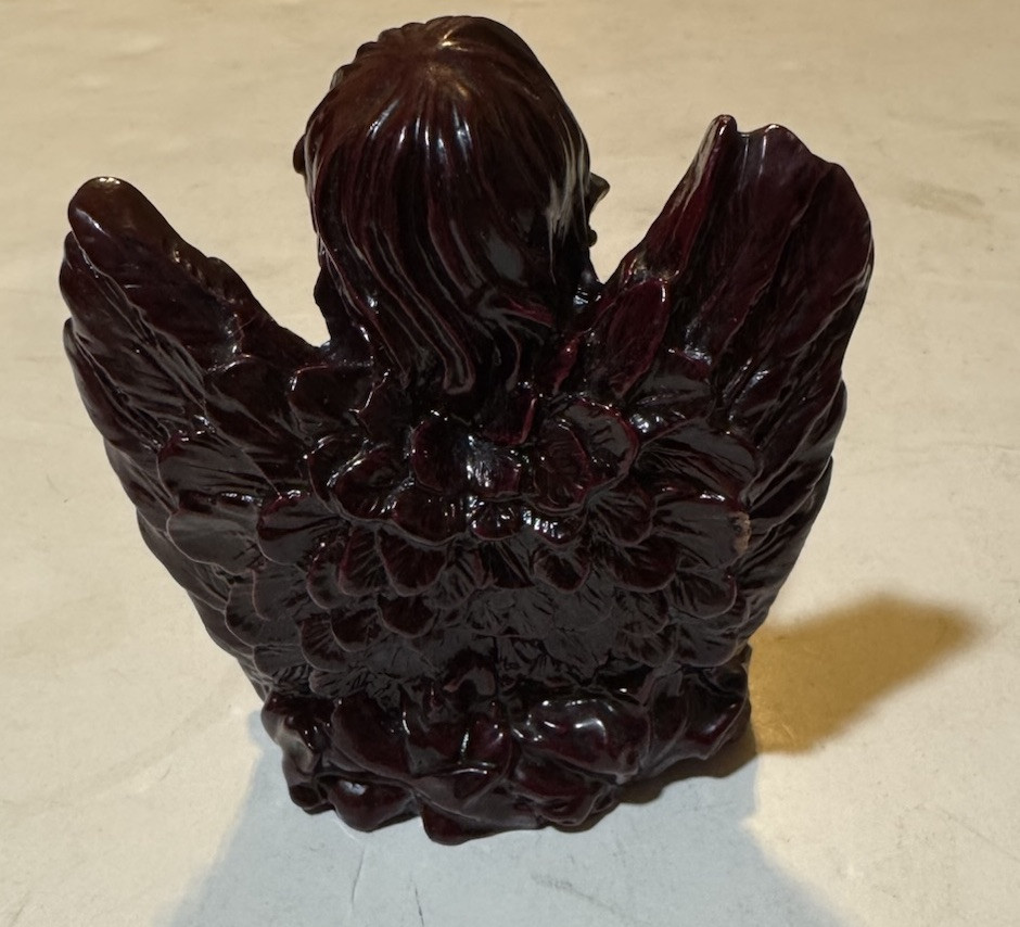 Cherry Wood Cherub / Angel Figurine 4 X3.5 In.