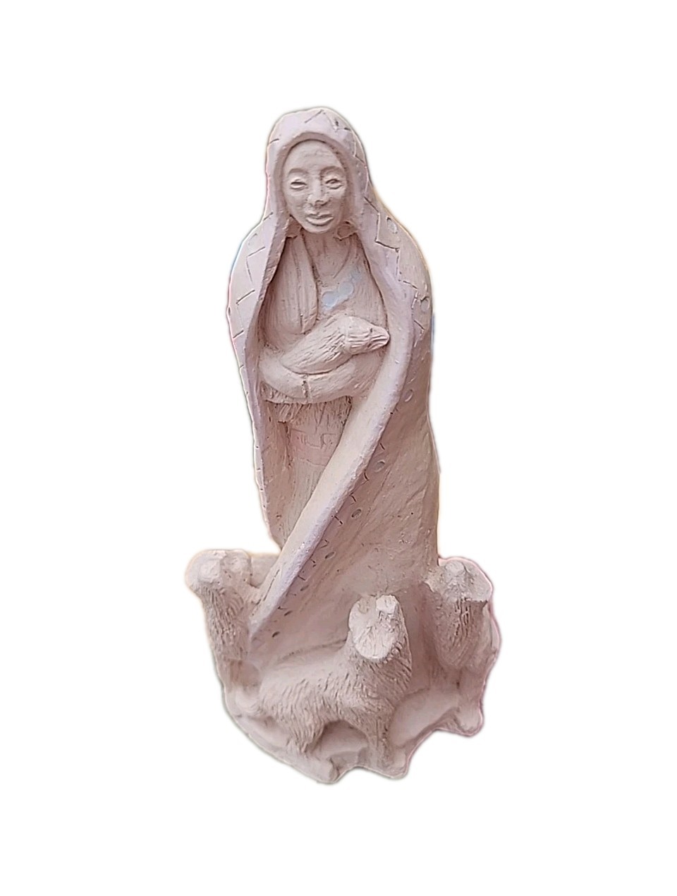 VTG Ethnic Tribal Wolf Mother Goddess W/a Cub Clay Art 10.5″ Figurine Statuette