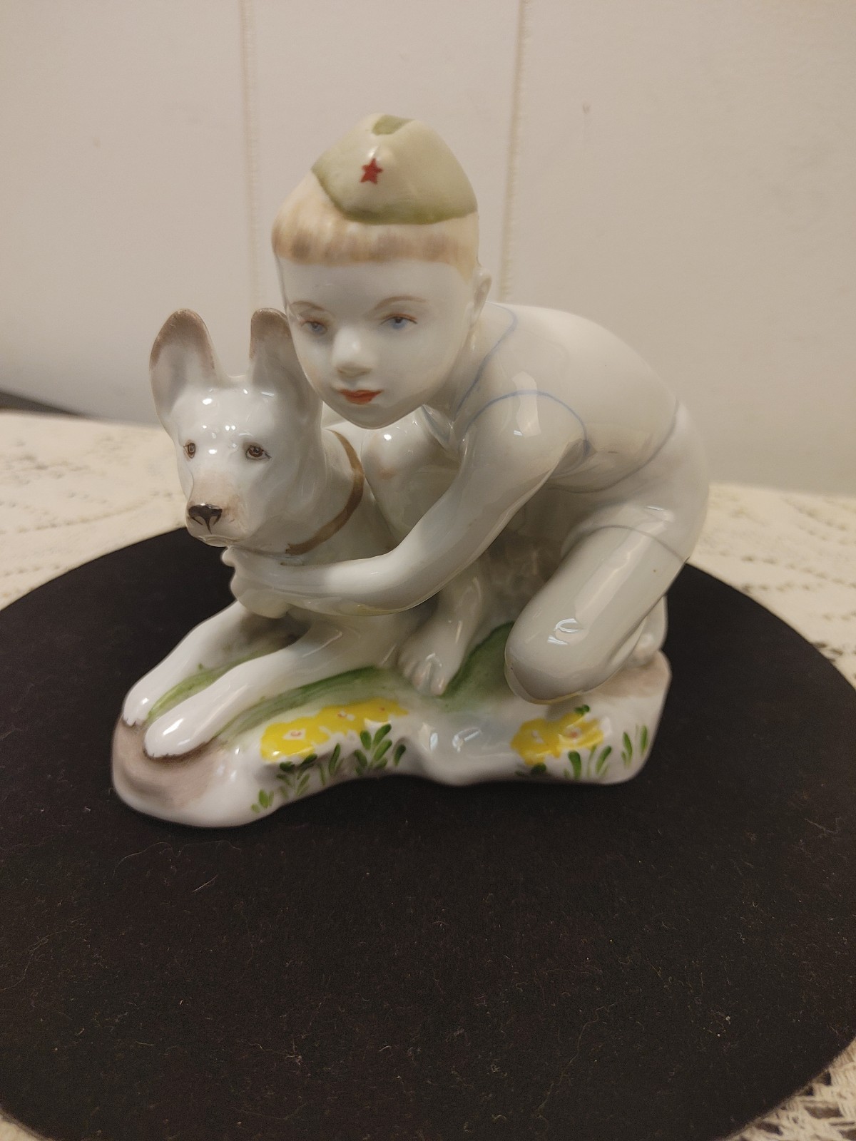 50’s Russian Soviet Porcelain Figurine Young Border Guard Boy Dog Leningrad LFZ