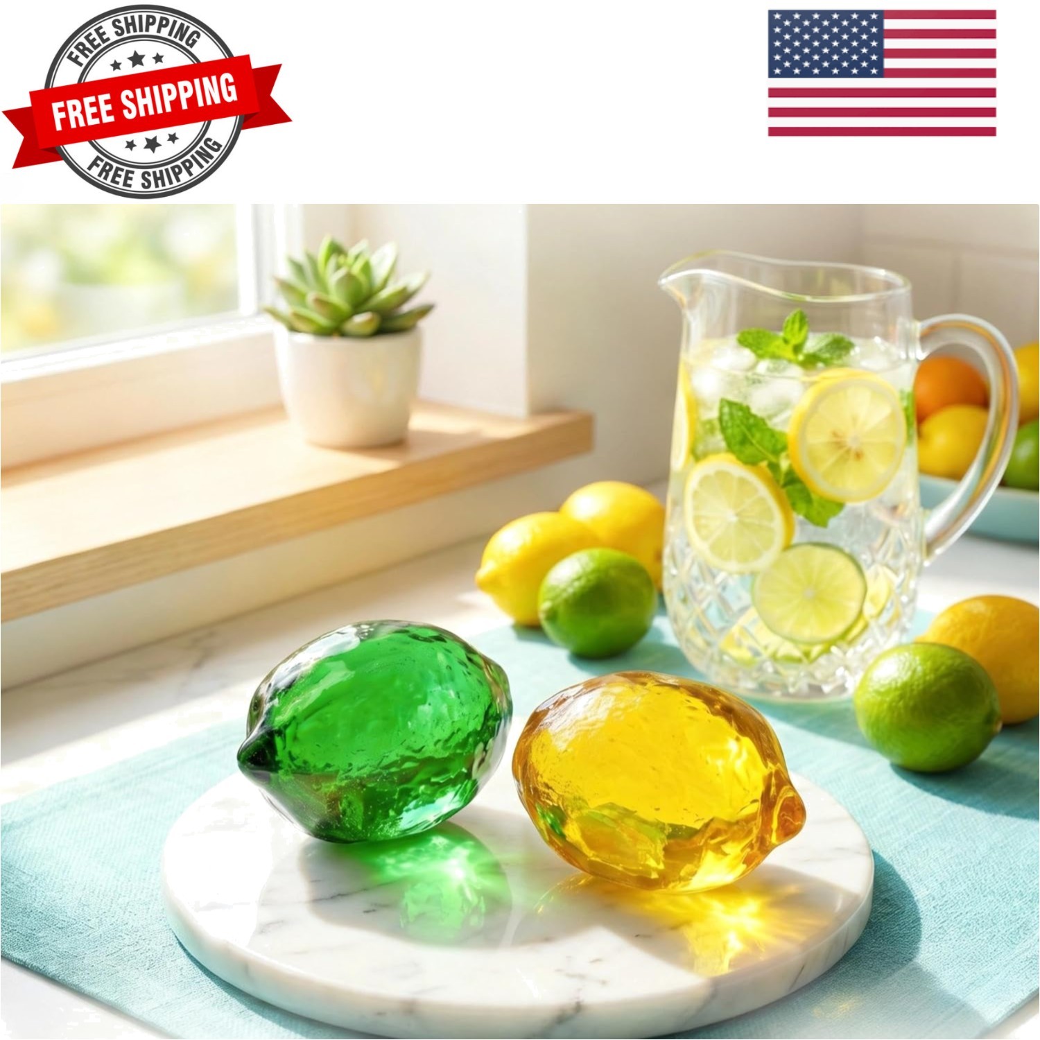 Glass Lemon Figurine Collectibles Glass Fruits Decoration for Home Kitchen Of…