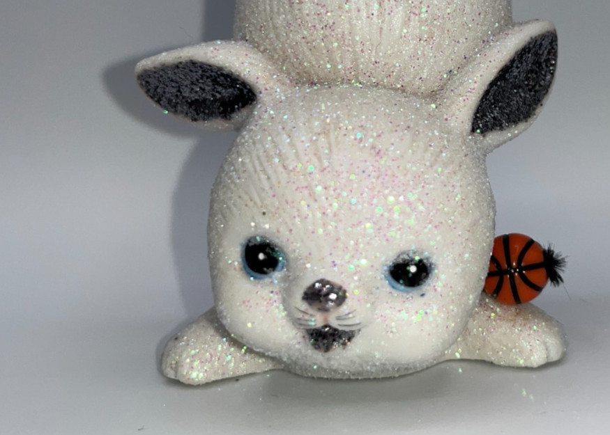 Vintage Ceramic Bunny Friend of Bugs Basketball Themed OOAK Figure Tumbling Cute