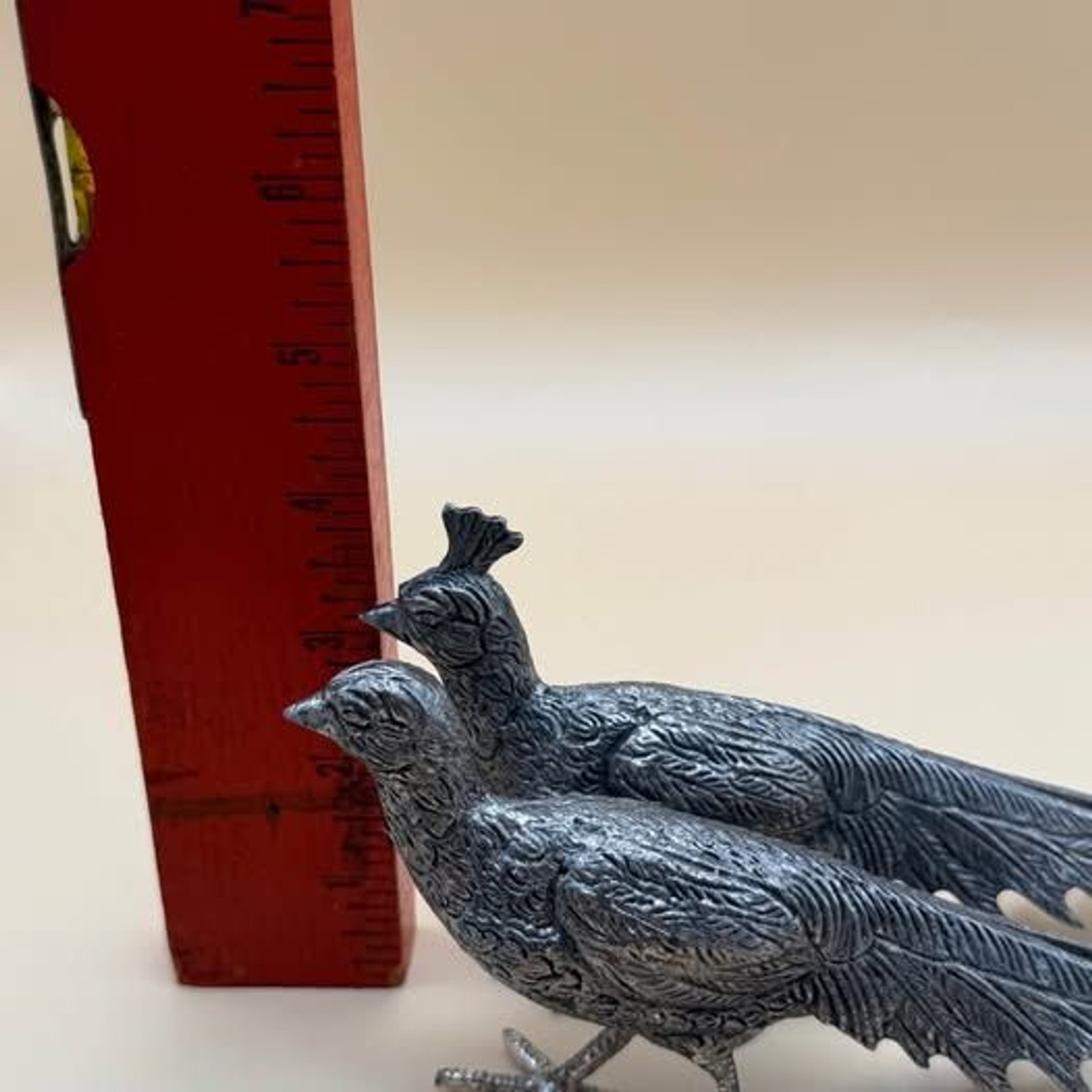 Vintage Midcentury Rooster and Hen Pair of Pewter Pheasant Figurines