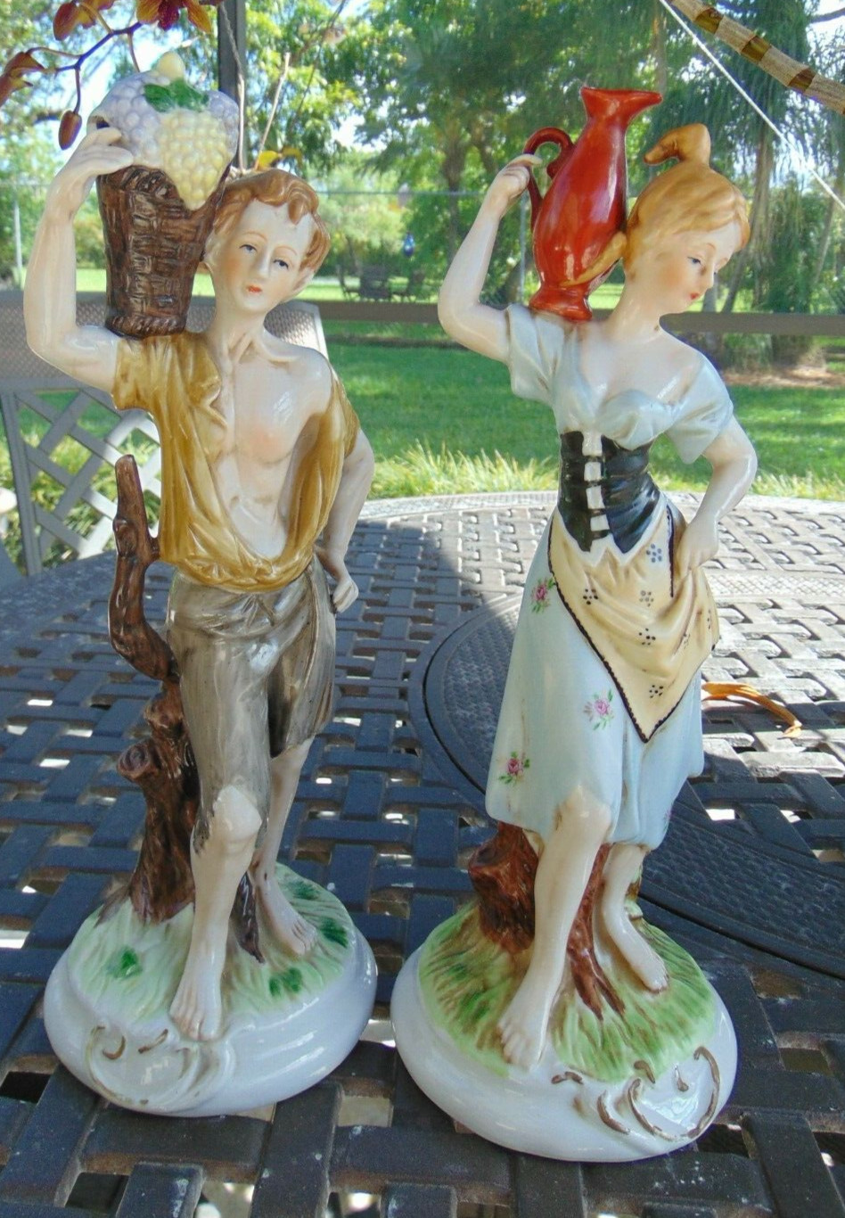 Traditional Figurine of Man & Woman Porcelain Wine Workers Figurines 12″ Tall