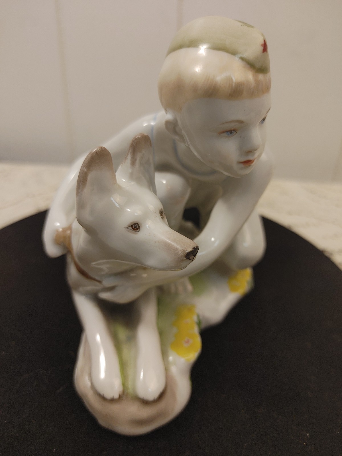 50’s Russian Soviet Porcelain Figurine Young Border Guard Boy Dog Leningrad LFZ