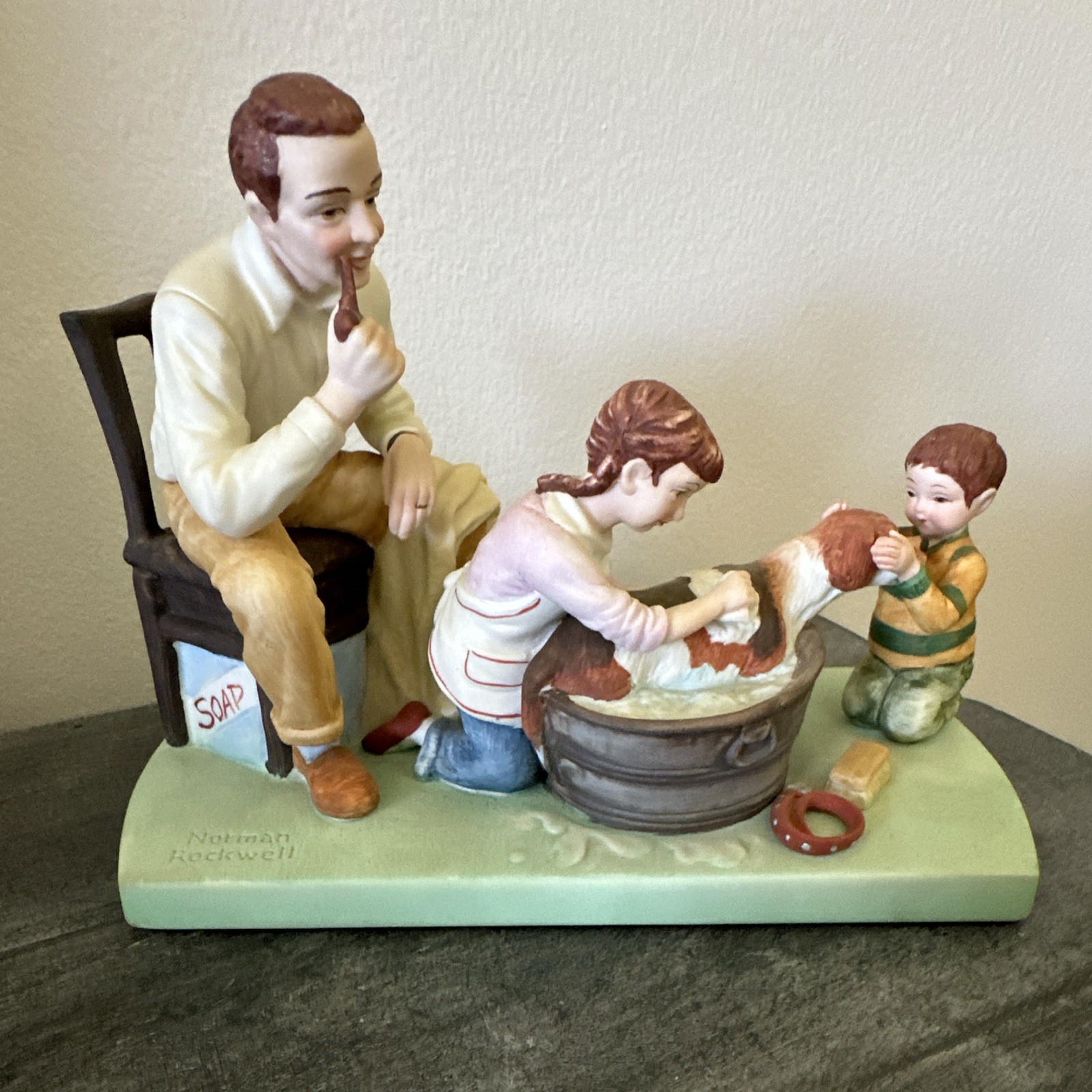 Norman Rockwell “Washing Our Dog” Painted Porcelain Figurine 5in 1981