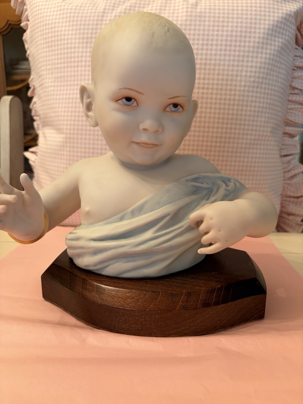 Cybis Porcelain Baby Bust Figurine on Wood Base 10” Tall Signed #53 EUC