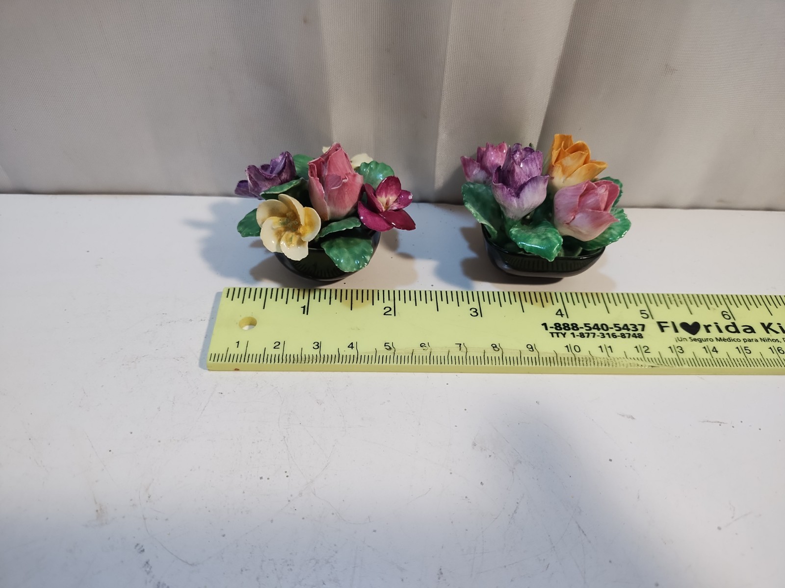 Antique Coalport Bone China Mini Potted Flower Bouquet 1.5”x2” England 2 Pc READ