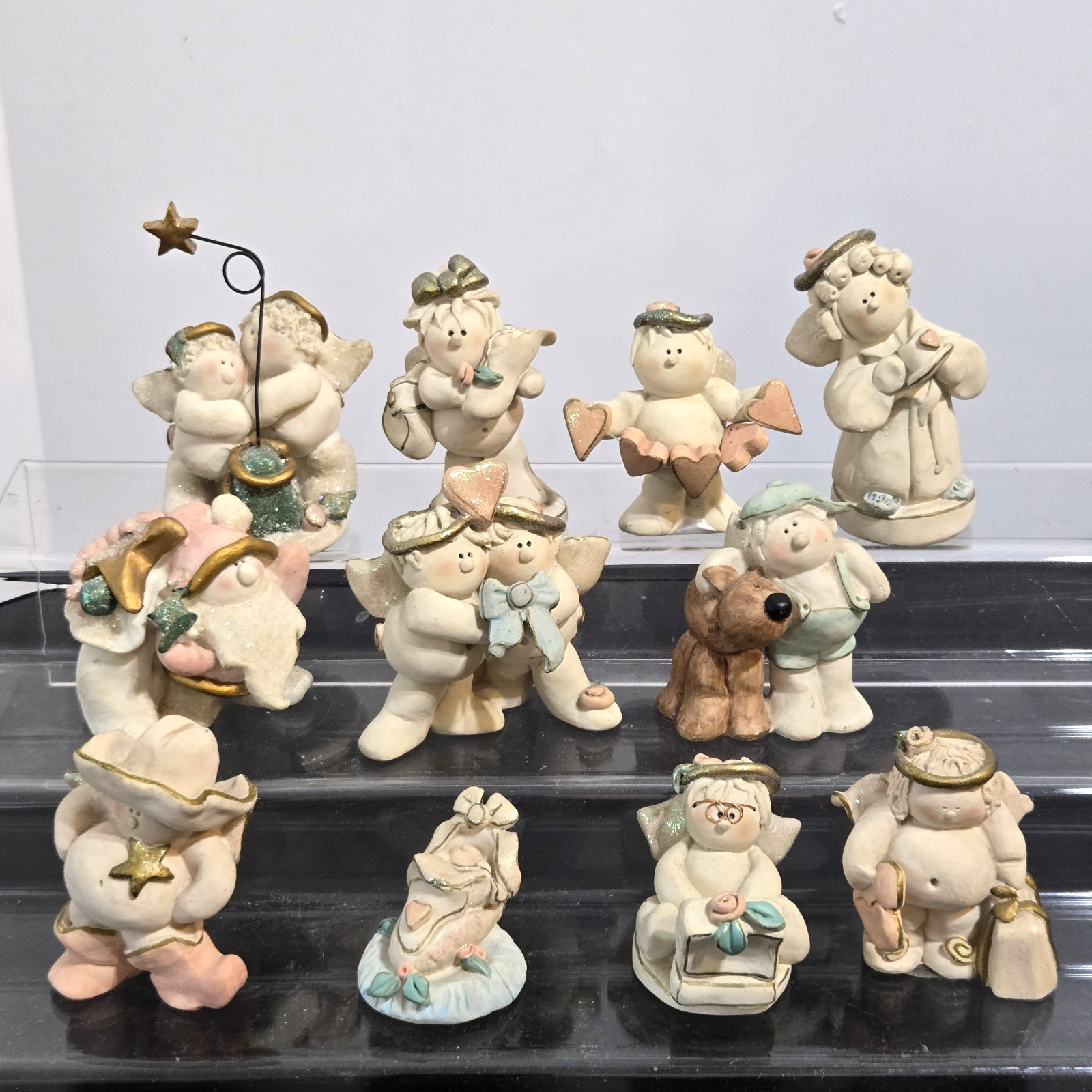 11 Vtg 90s Nancye Williams Sprinkles Glitter Angels 3″ Cowboy Puppy Santa Baby