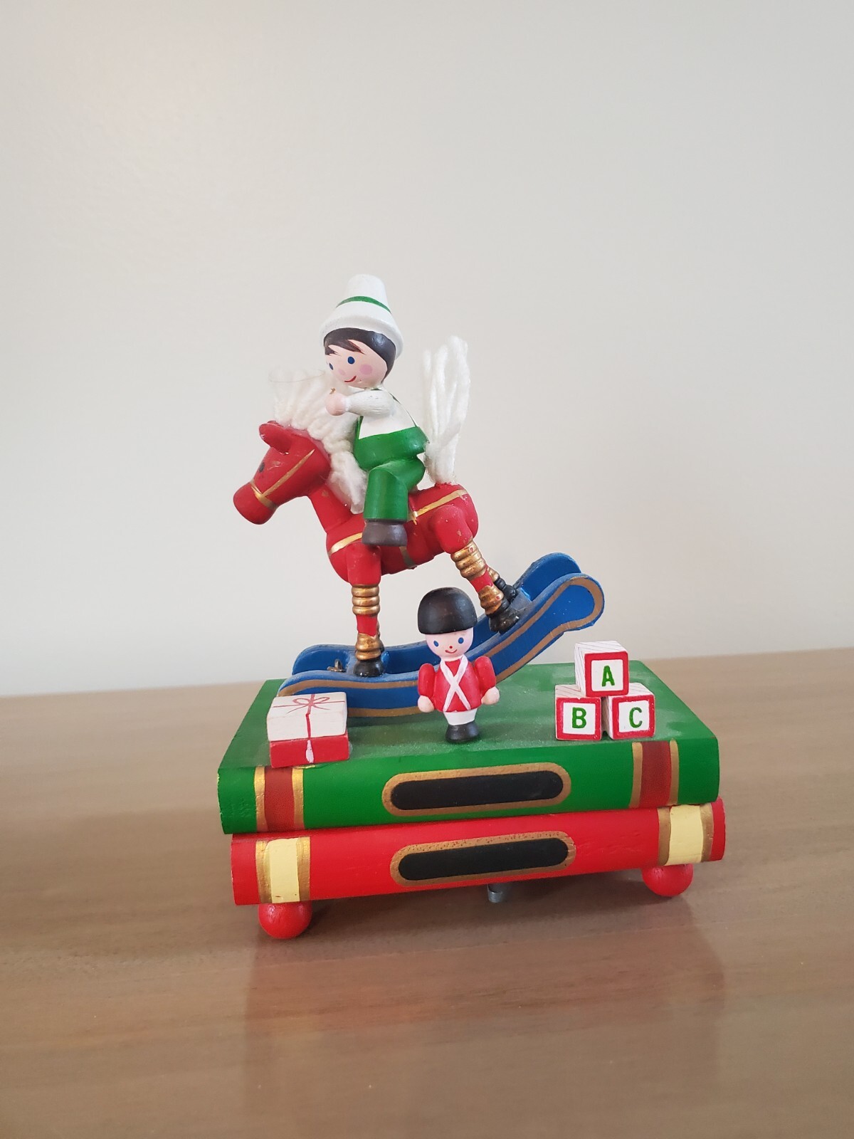 Wooden Motion Rocking Horse Figurine Music Box Plays School Days With Boy