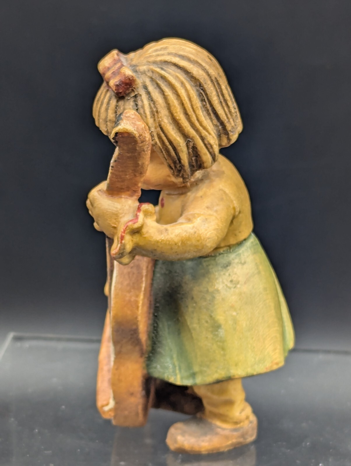 ANRI Wood Figures Hand Carved Wood Girl with Violin and Girl with Violin Italy