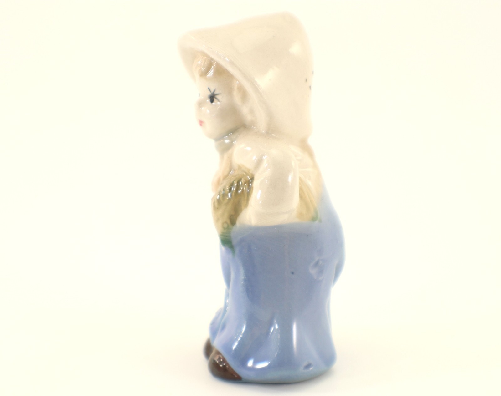 Child Holding Fish Figurine Hand Painted Porcelain 3.5in Vintage
