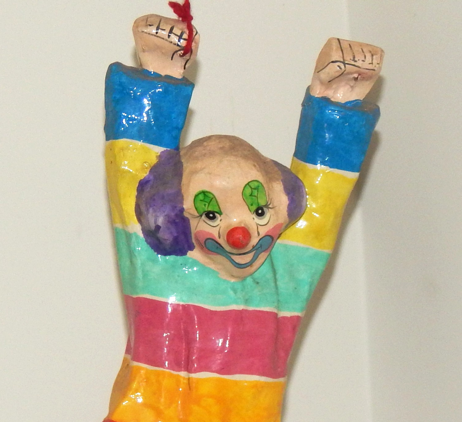 VTG Mid Century Paper Mache Happy Clown Figure Holding Balloons Wall Art Mexico