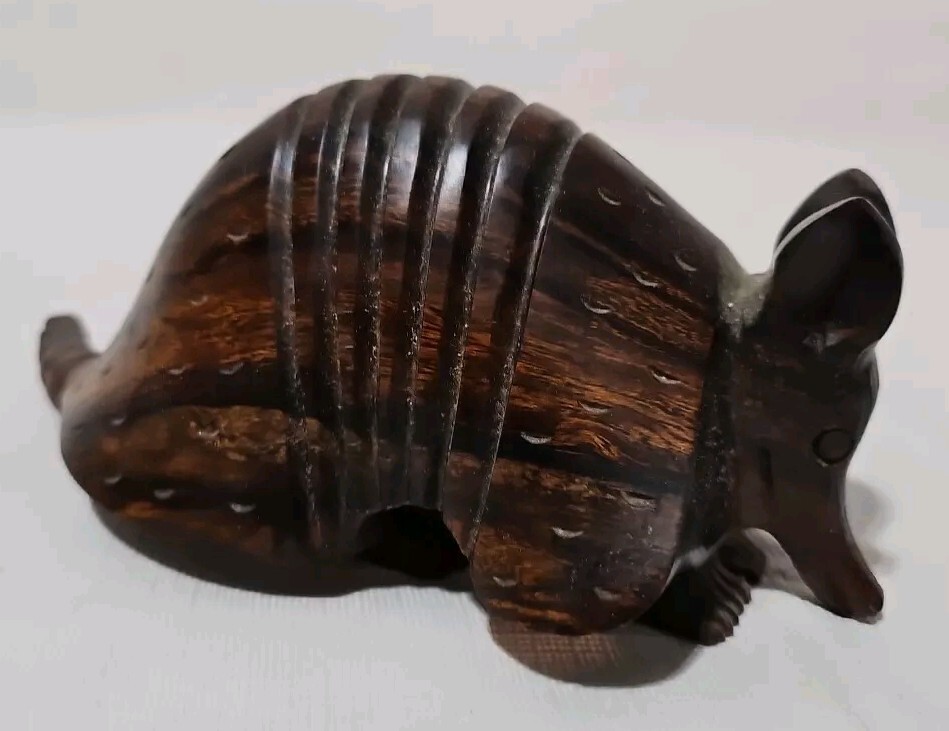 Vintage Wood Armadillo Figurine Hand Carved Folk Art Home Décor Gift
