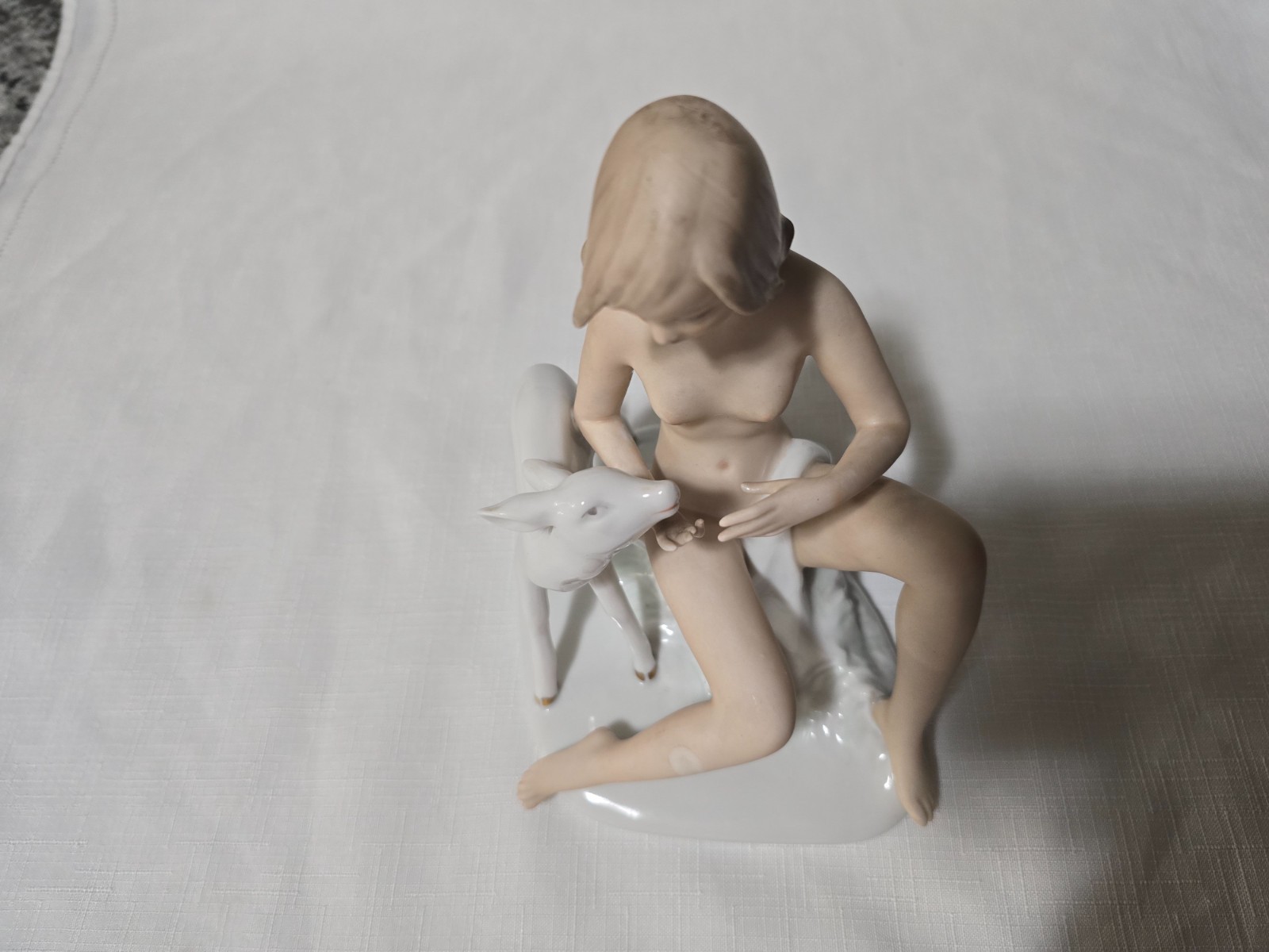 Vintage Wallendorf Nude Woman With Fawn Porcelain Figurine 1764