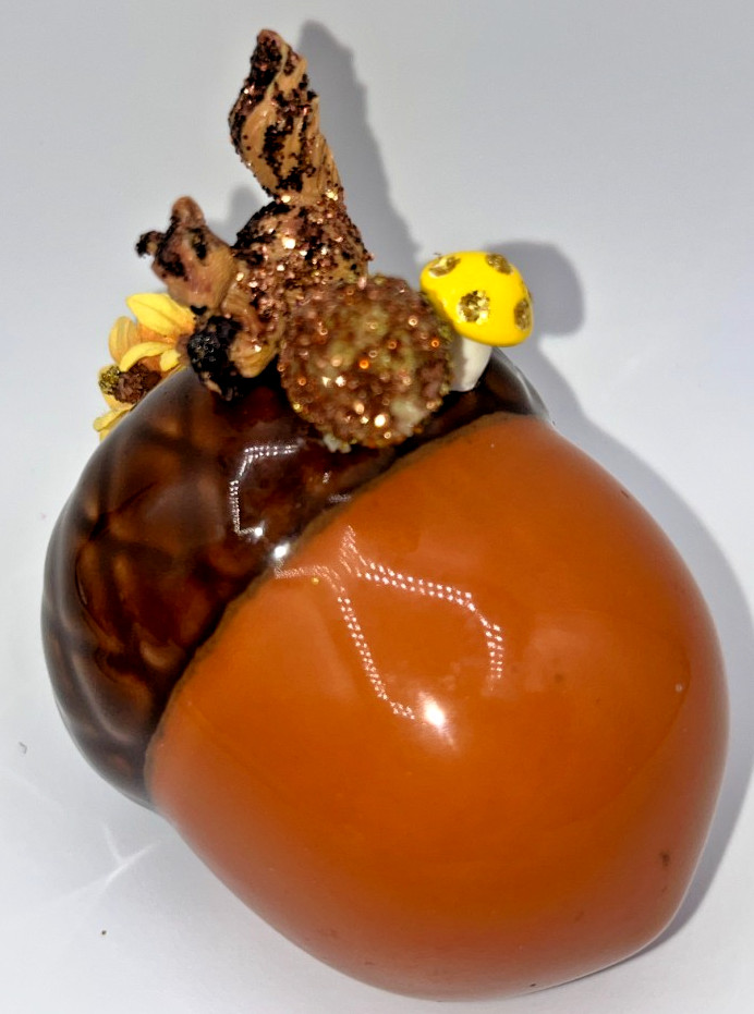 Vintage Ceramic Piece with Squirrel Eating An Acorn & mini mushroom flower OOAK