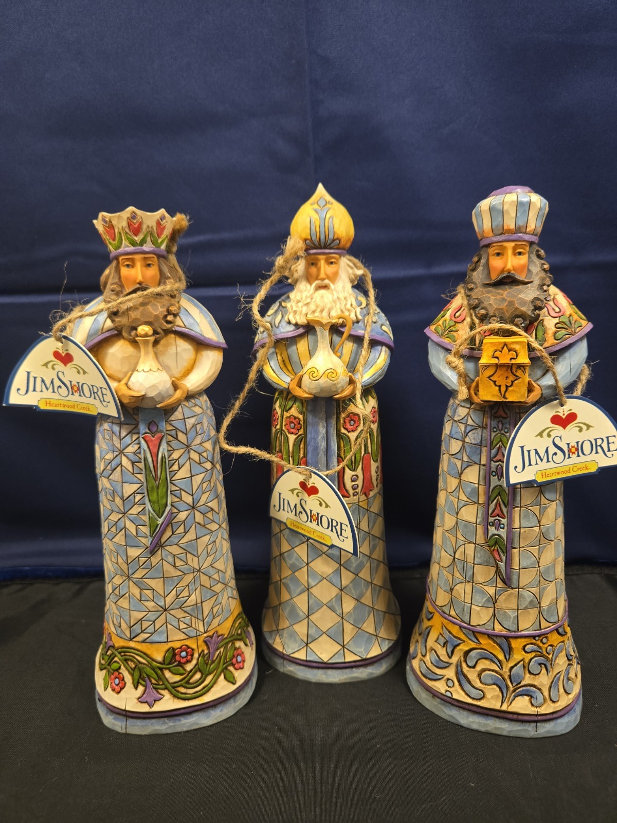 Jim Shore 2007 Set of 3 Blue Wiseman Figurines “Bearing Gifts” 4007982 w/ Box