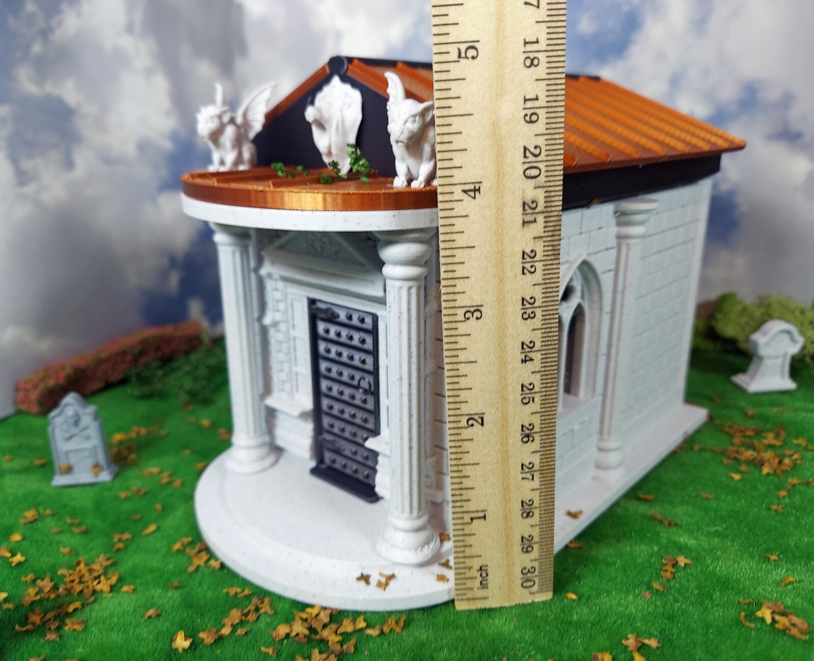 3d printed crypt. 1:24 scale (half scale) fine detail in four colors with coffin