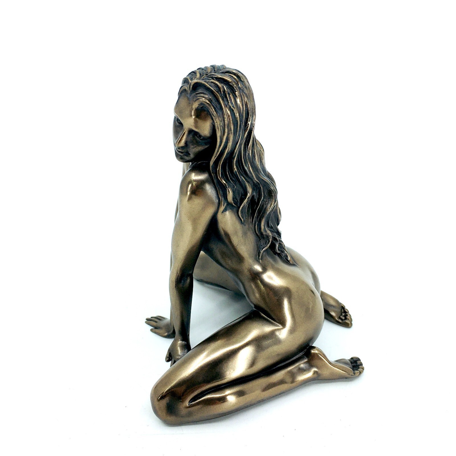 5 Inch Seated Nude Female Brass Color Figurine in a Seductive Pose Straddling US