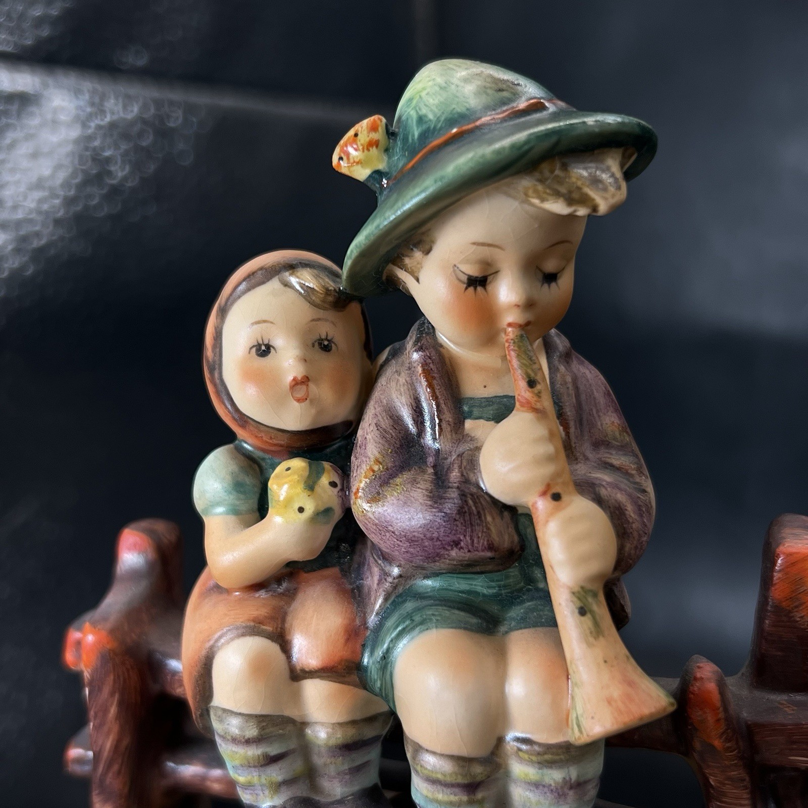 Vintage Hummel #99 EVENTIDE Figurine Boy Girl Fence Lambs Flute Full Bee