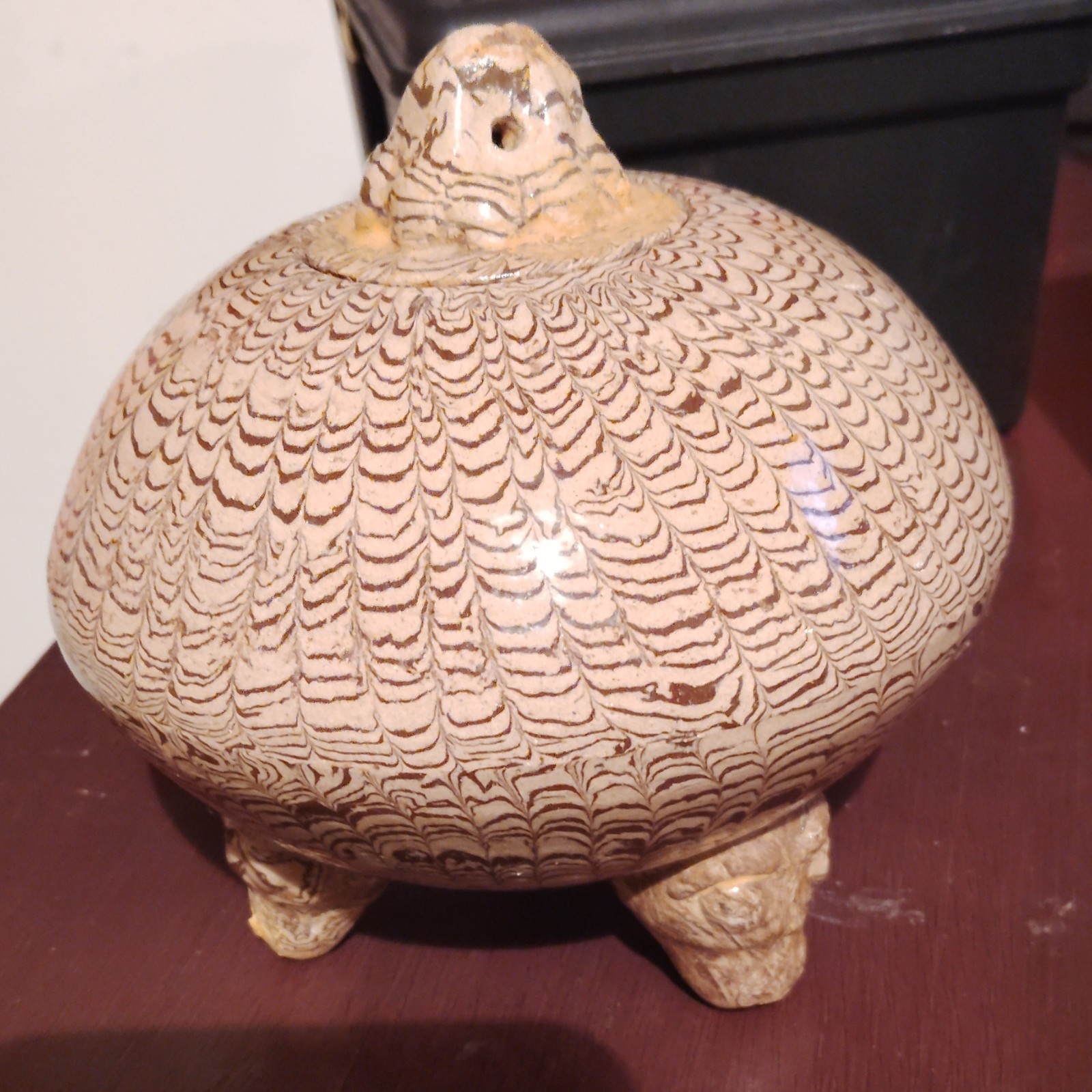 Beige Ceramic Turtle Figurine, 3D Effect Animal Print Decorative Sculpture