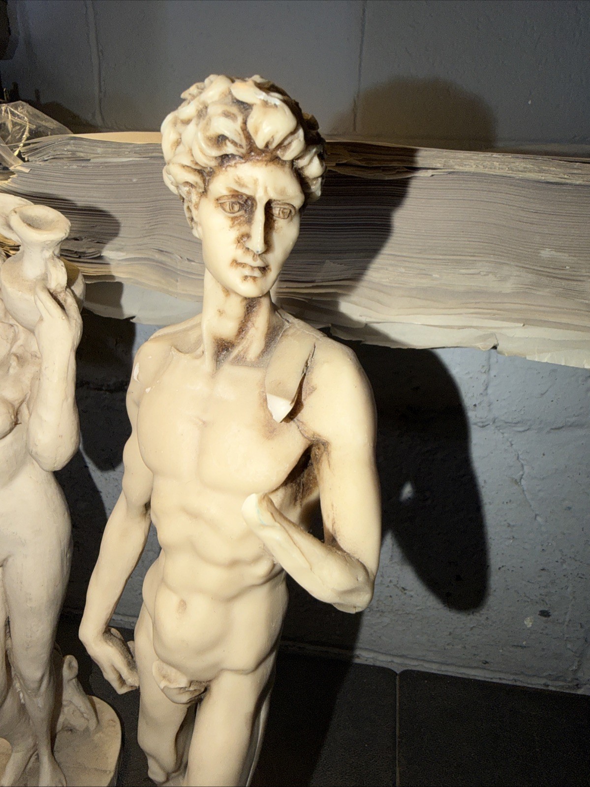 2 Statue Sculptures Michelangelo David & Nude Woman w/ Wine Jug Figurine -BROKEN