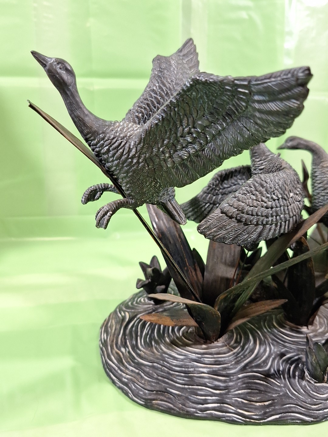 VTG Geese Figures (3) Flying From Marsh Metal/resin Large Lifelike