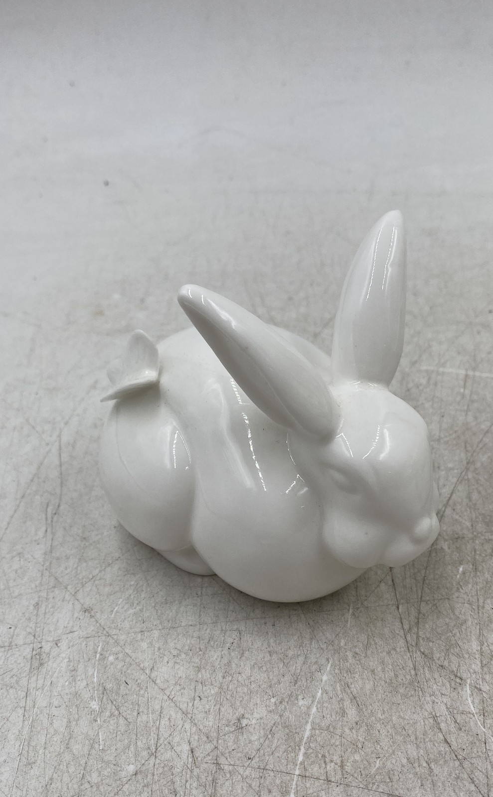 White Beige Cat Deer And Rabbit Ceramic Animal Figurines Lot Of 3