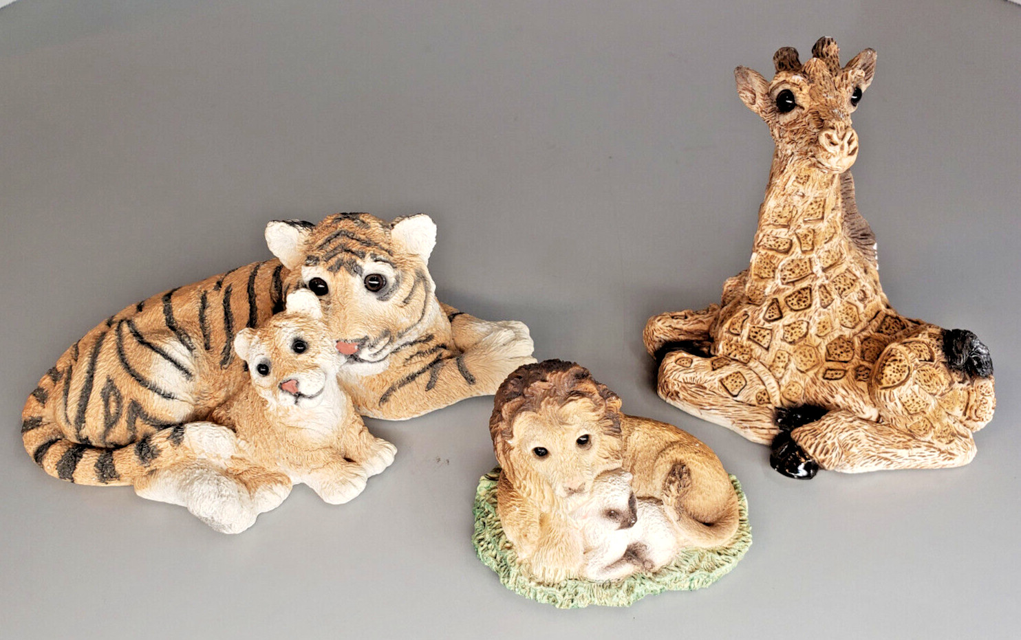 Stone Critter –Lot 3 Safari Animals – Giraffe, Tiger w/ Cub, and Lion w/ Lamb