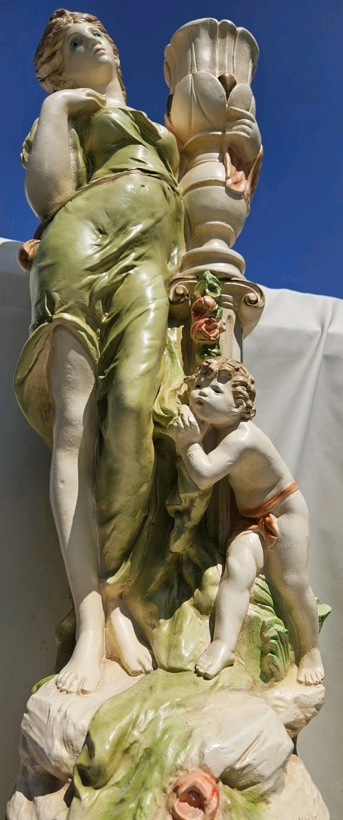 Antique Auguste Moreau Handpainted Floor Sculpture Statue Planter Women Child