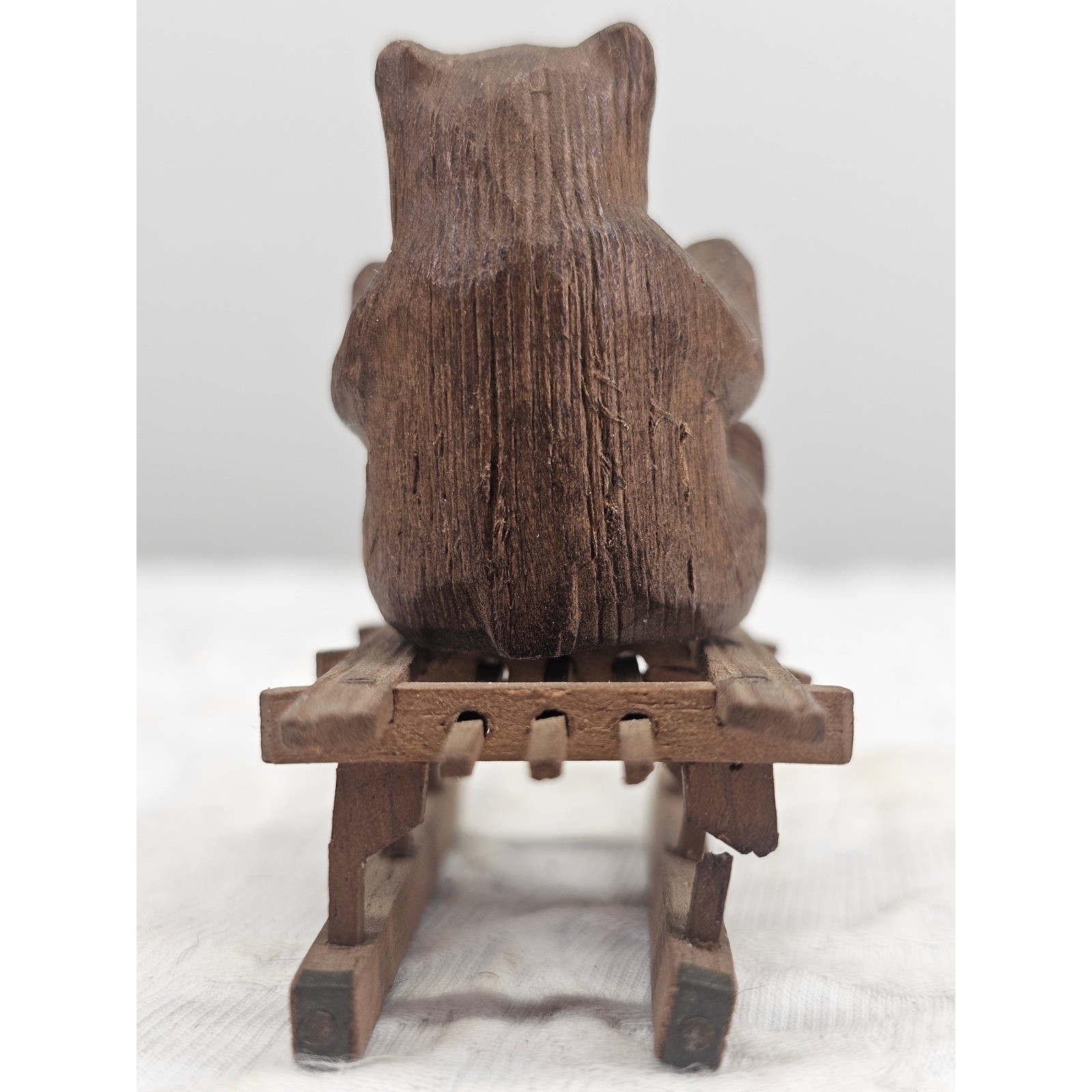 Black Forest Bear on Sled Figurine Antique 1920s linden Wood Hand Carved 3in