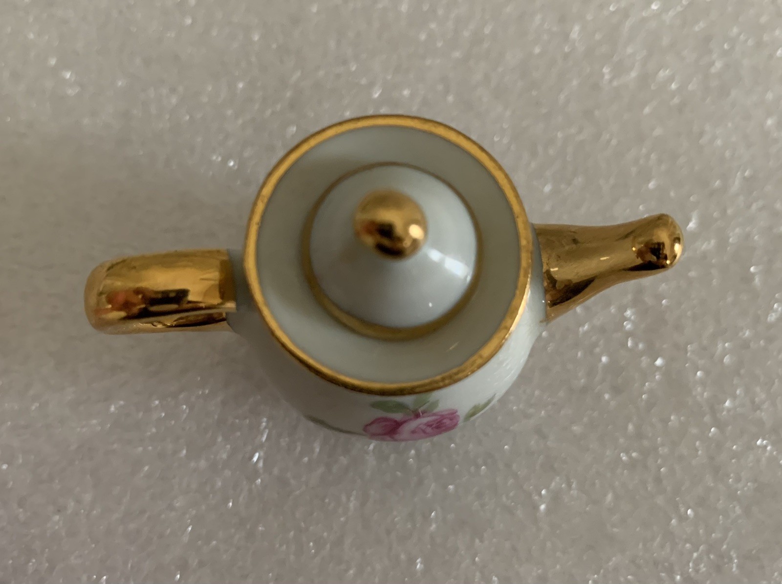 Vtg. Porcelain Miniature Teapot Limoges France Courting Couple Rose Gold Trim