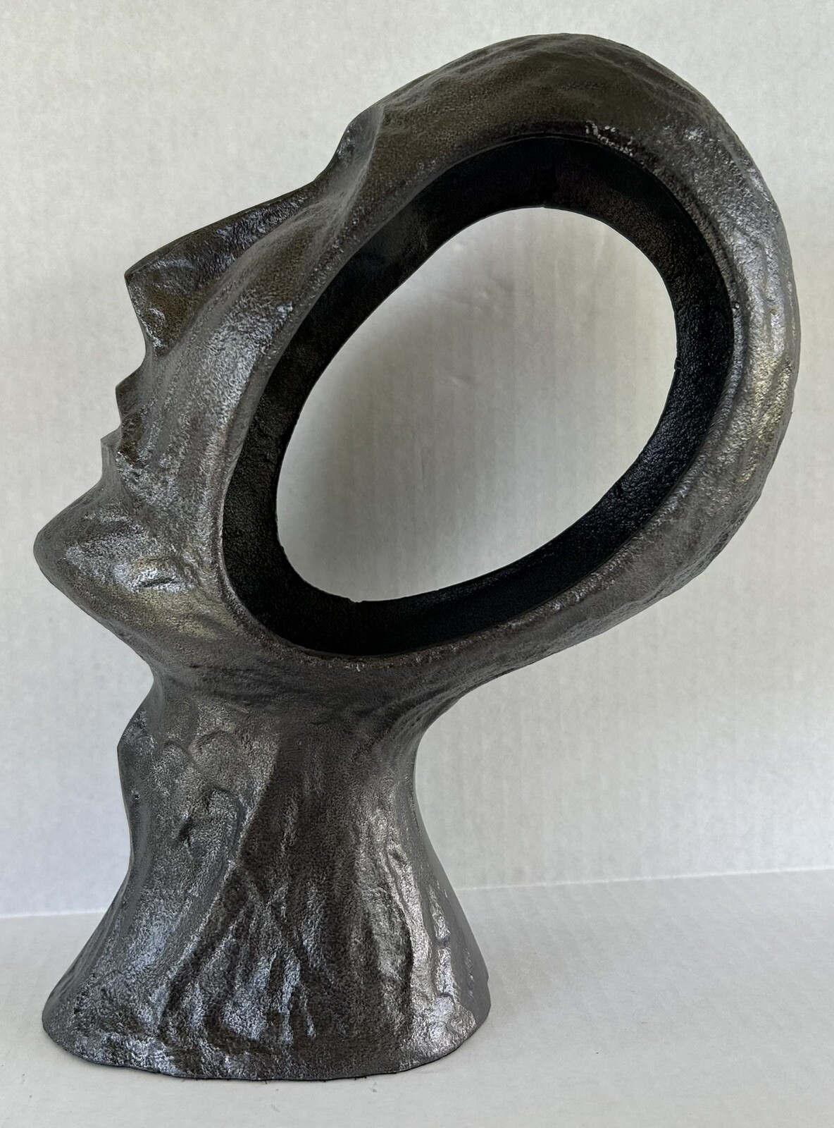 Empty Head Metal Sculpture 12″ Figural Silhouette Hole In the Head Brutalist Art