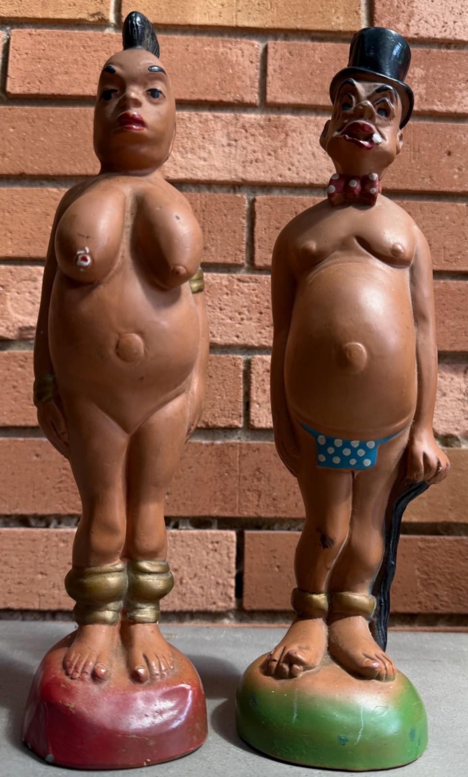 Vintage Carnival Prize Chalkware Figures Male Female Plaster of Paris People