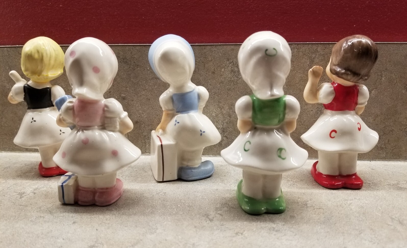 5 UCAGCO Japan Ceramic 4″ Children Figurines – Precious Girls in Skirts