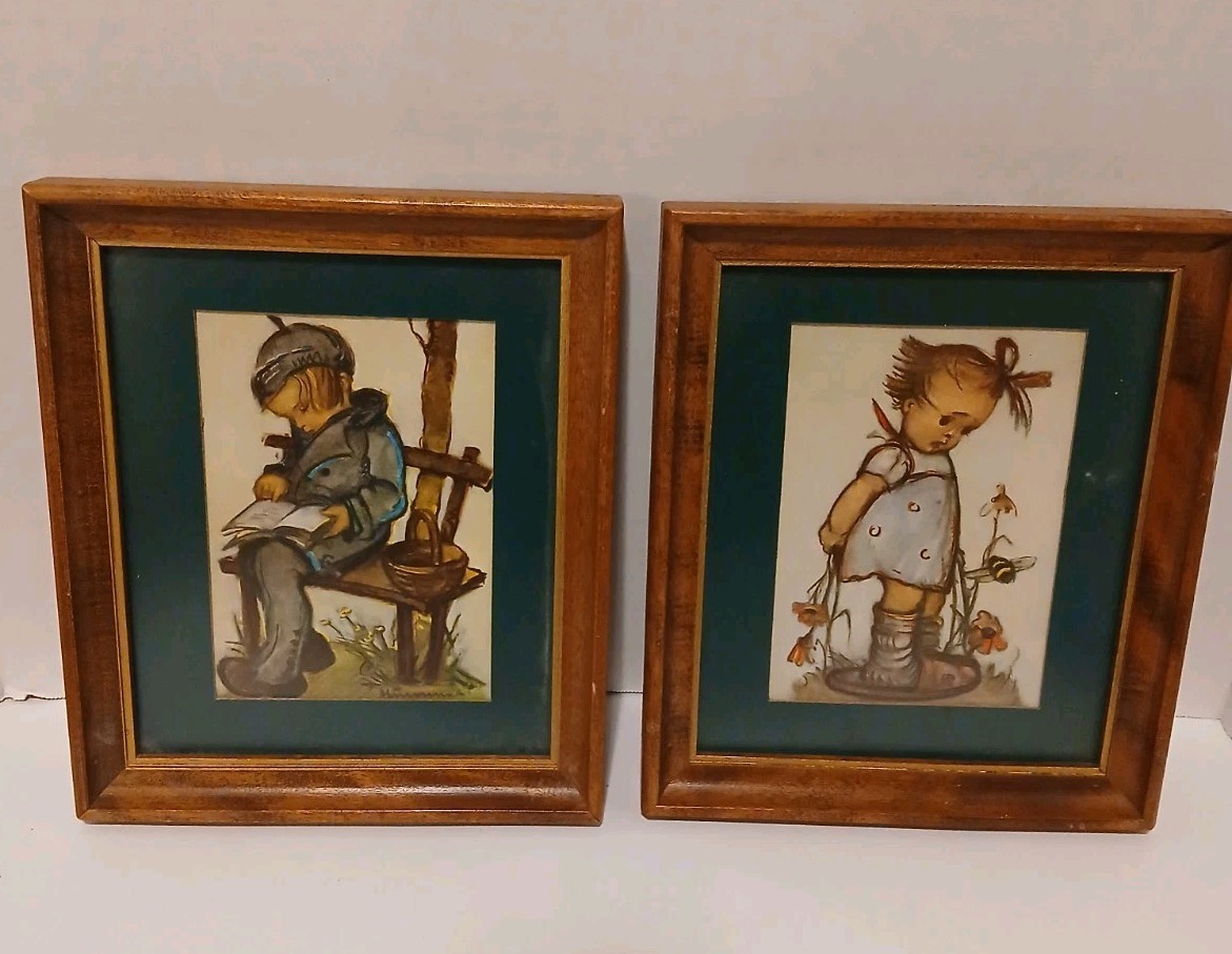 Vintage Goebel Hummel Pictures Lot Of 2 Framed Glass 8.5×7!!!