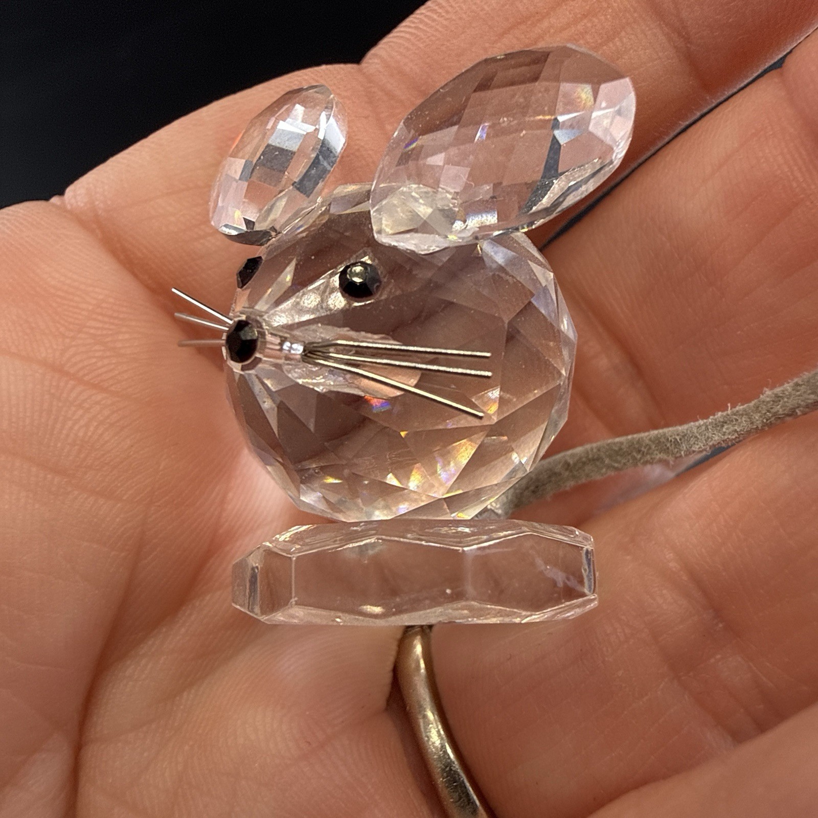 Swarovski Replica Mouse Crystal Figurine Set of 2 Farm Mice Box Leather Tail