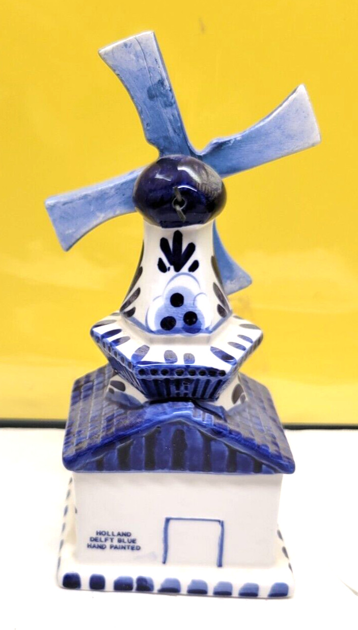 VINTAGE DELFT BLUE HOLLAND SOLVANG WINDMILL FIGURINE BLADES SPIN