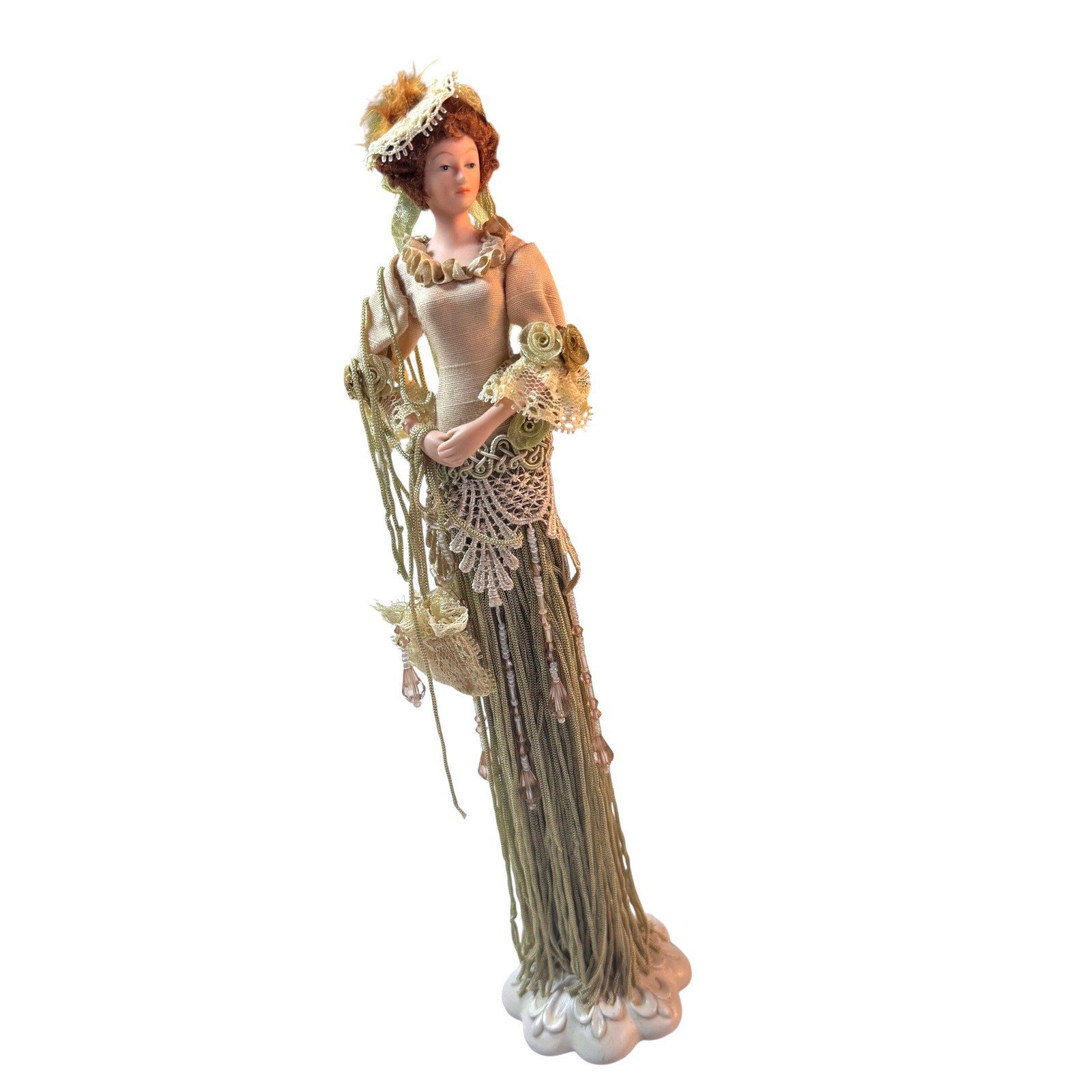 Vintage Victorian Lady Porcelain Figurine Doll Tassel Dress Edwardian Decor