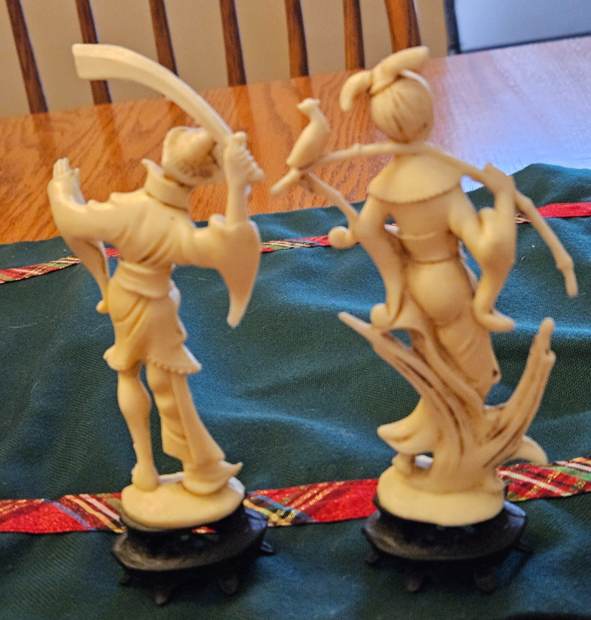 Vintage Norleans Asian Carved Sculpture Figurines Resin, Made in Italy Lot of 2