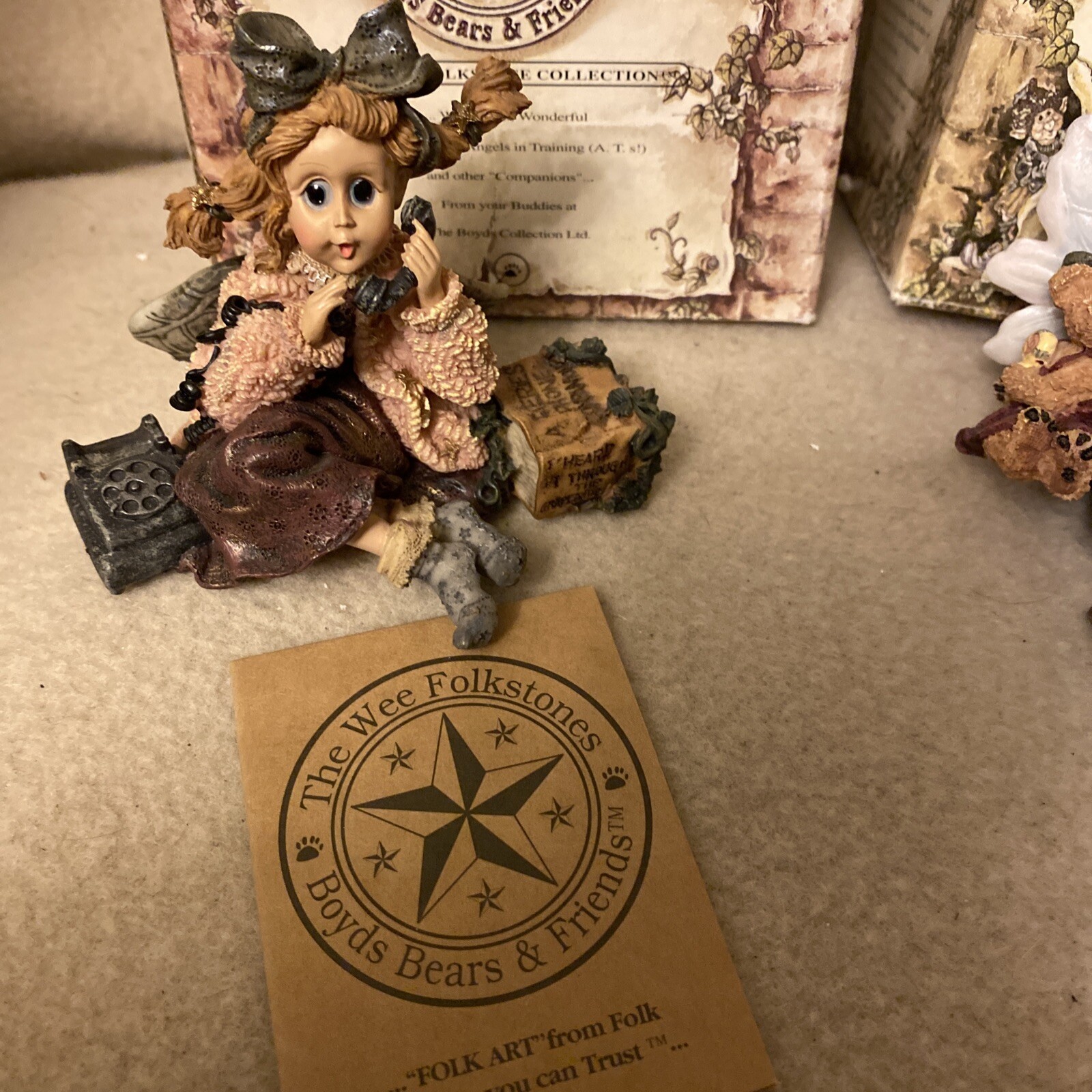 2 Boyds Wee Folkstone Faeries, Grandma & Gabrielle (Phone), In Box with COAs
