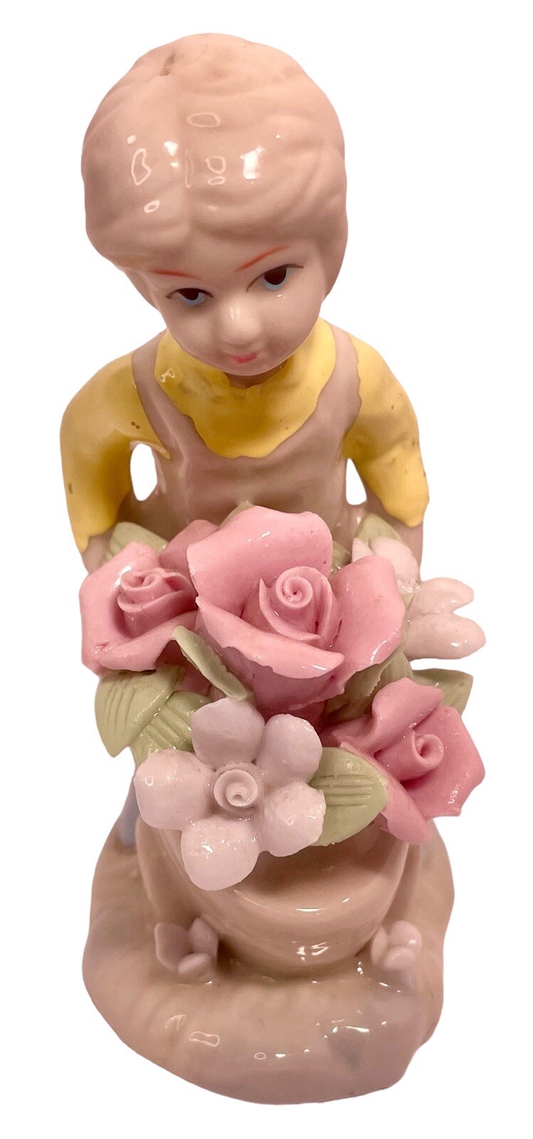 Girl With Wheelbarrow Figurine Garden Cart Full Of Flowers Porcelain Pastels