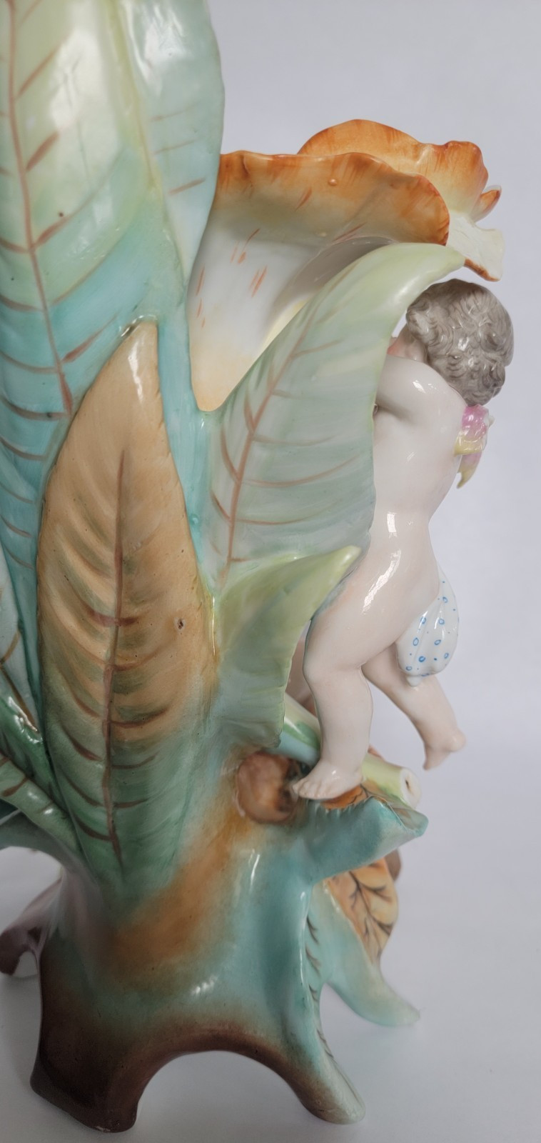 1880s Rare Marked w Impressed #s Stamped KPM Triple Cherub Putti Floral Vase 11″