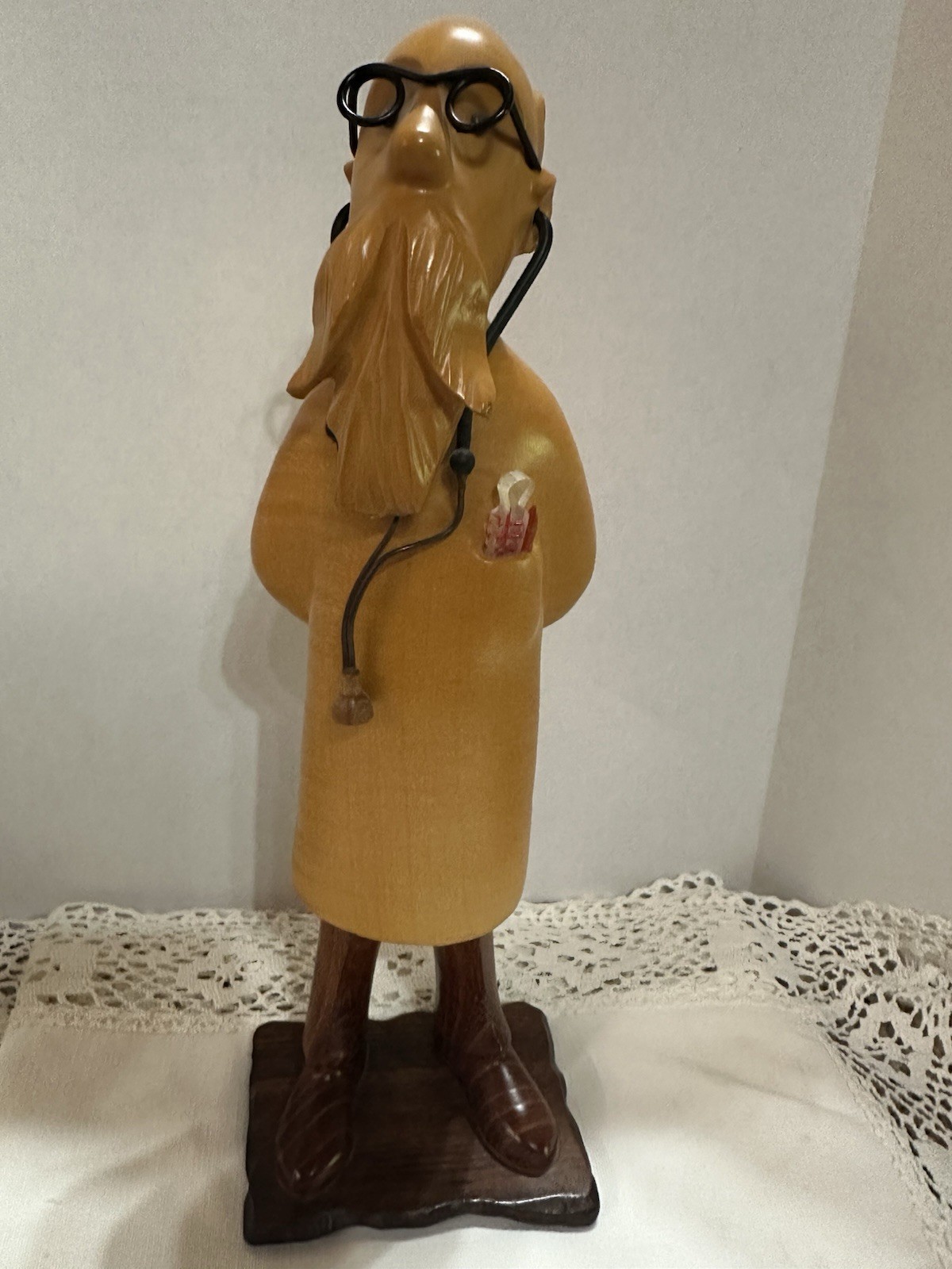 Carved Wood Doctor Folk Art Sculpture Figurine By Romer VTG MCM Made In Italy