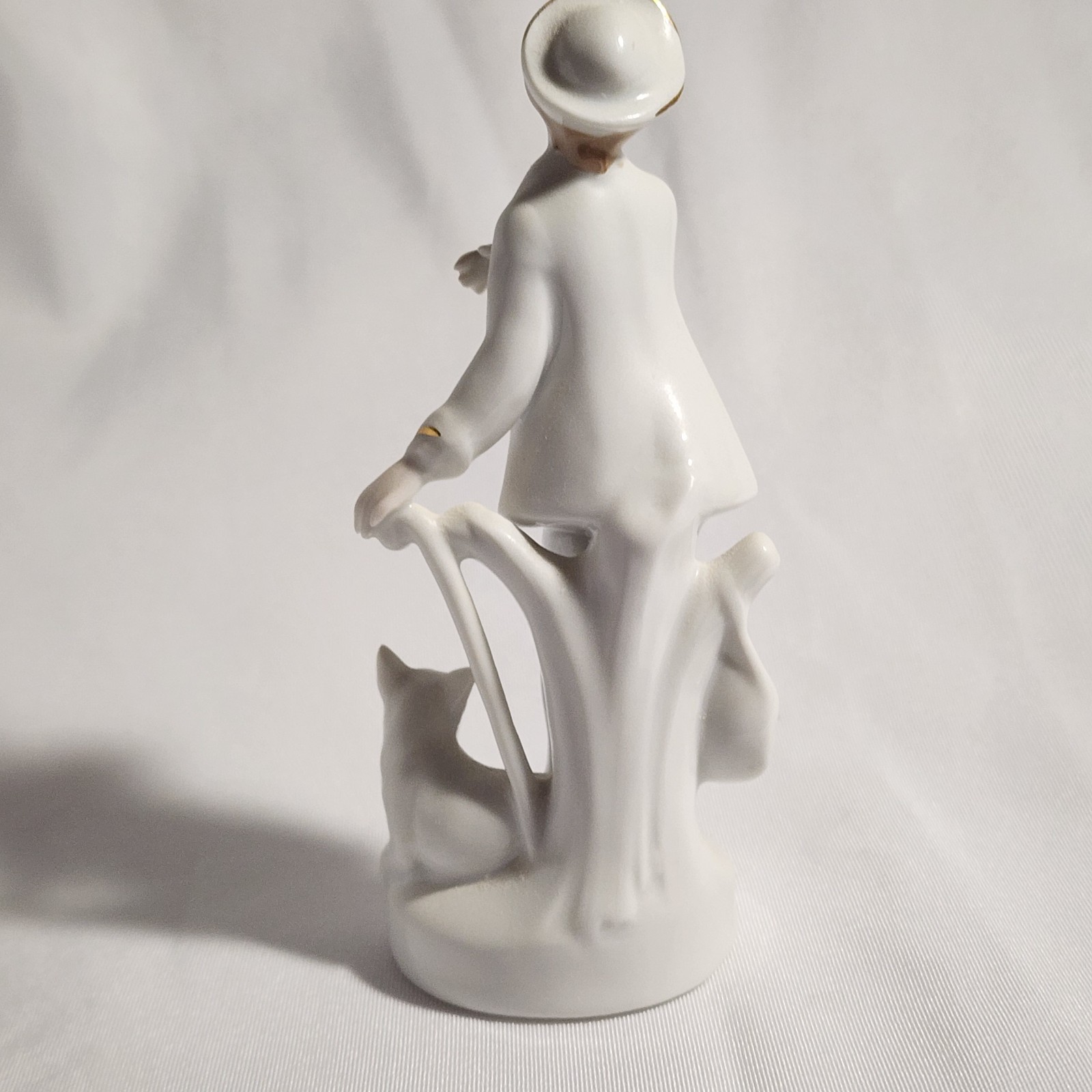 Vintage Figurine of A Boy With Dog – Germany – White And Gold Bone China