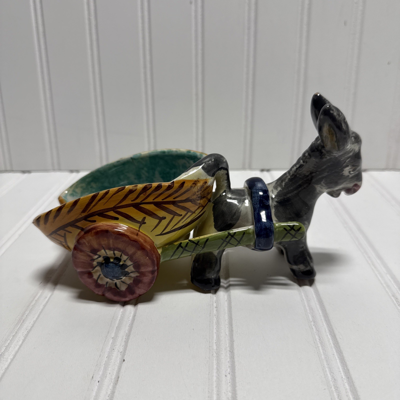 Vintage Italian Pottery Ceramic Donkey Cart Planter Ashtray Candy Dish 367/501*