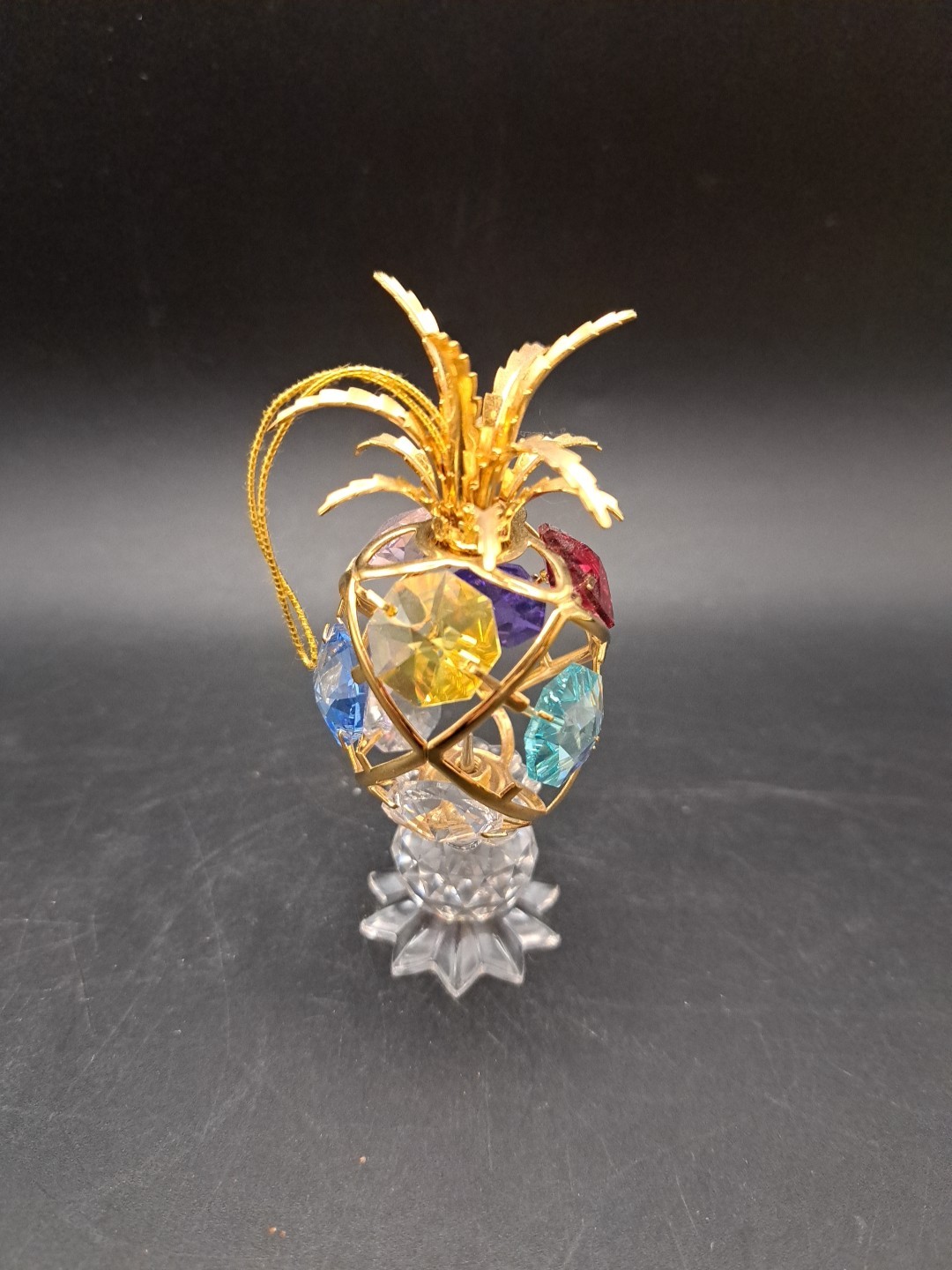 Matashi Crystal Pineapple on Swarovski Pedestal Multicolor Gold Plated