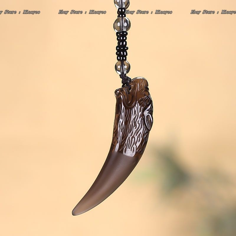 Genuine Icy Obsidian Wolf Fang Pendant – Black Protection Necklace Unisex