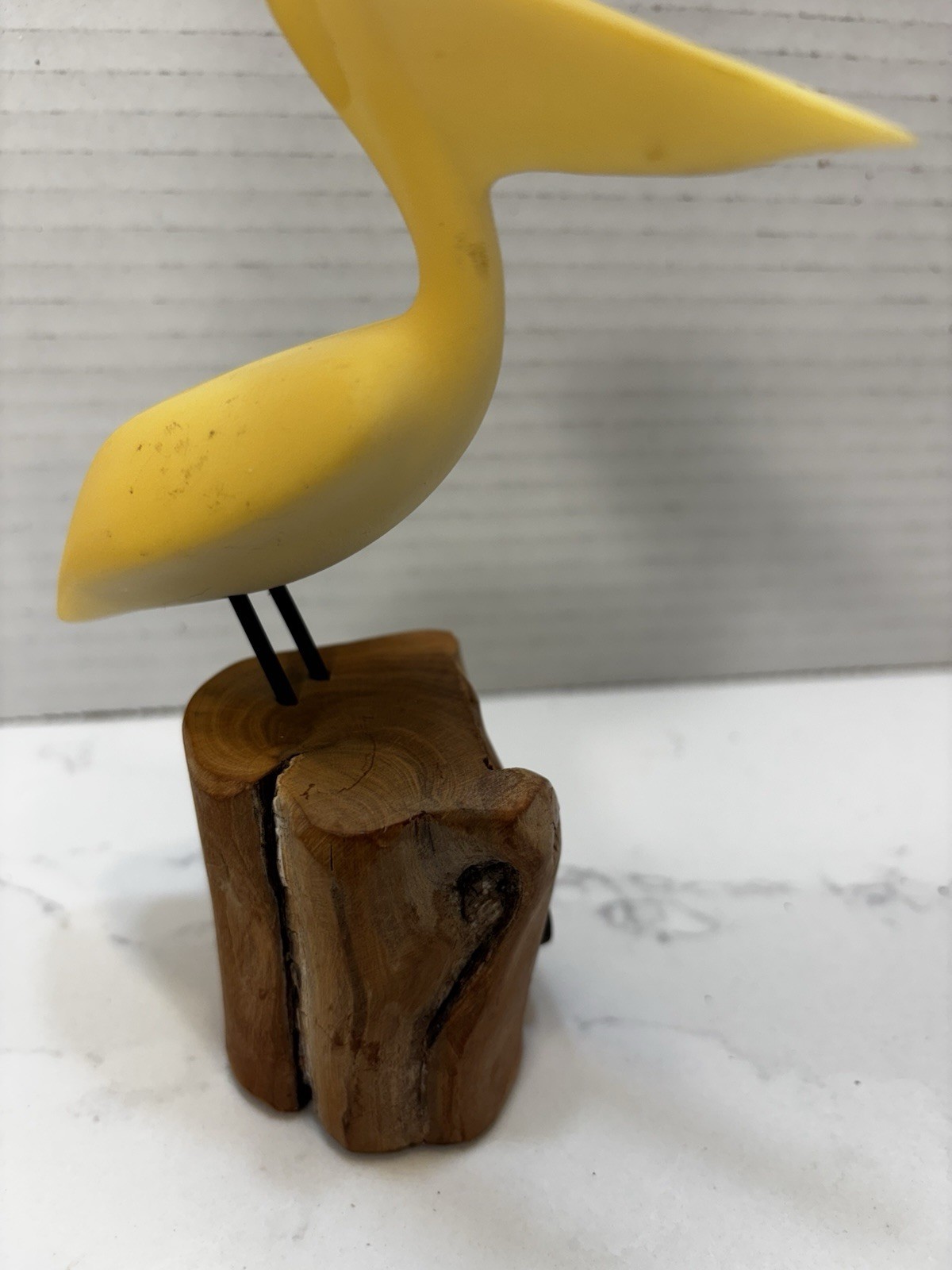 John Perry Sculpture VTG White Pelican on Burl Wood 6 1/2 in Tall