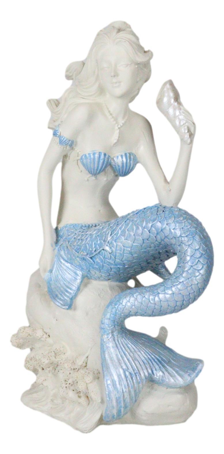 Ebros Ocean Goddess Pretty Mermaid With Blue Tail Holding Conch 8″Tall Figurine