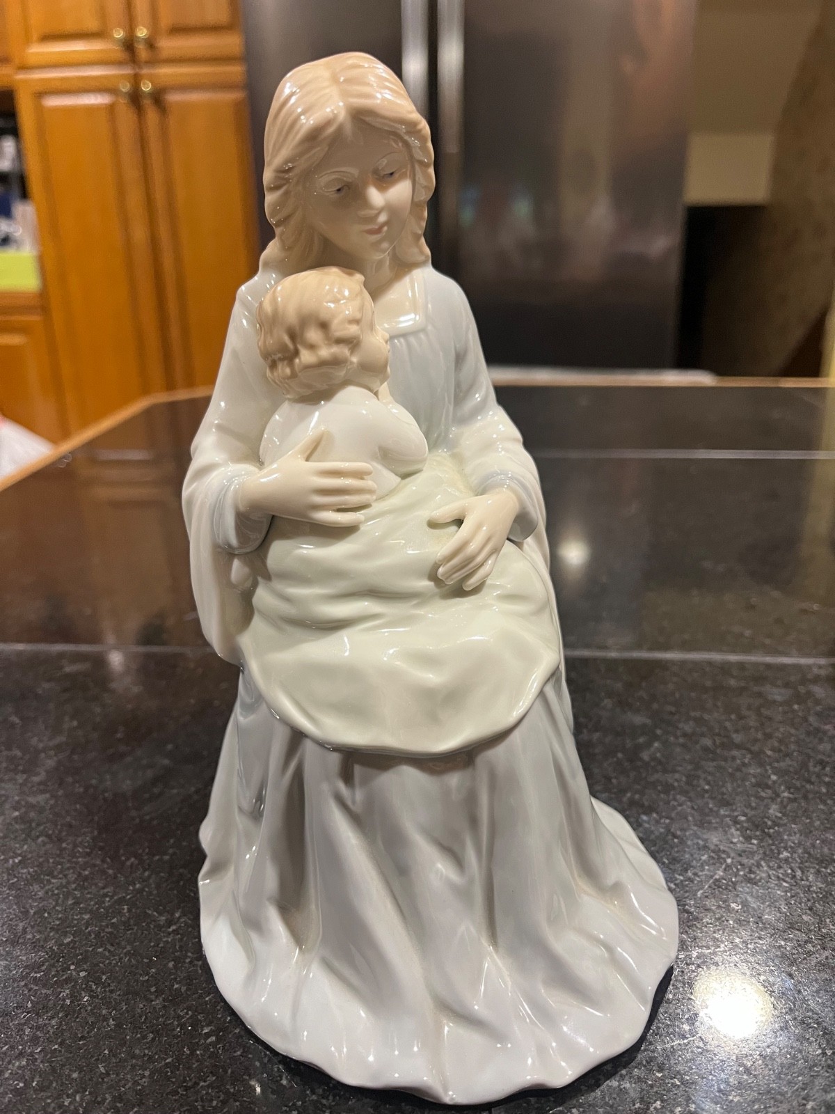 Vintage Mother and Child Porcelain Figurine Homco 8809 Taiwan Soft Blues 7.5”